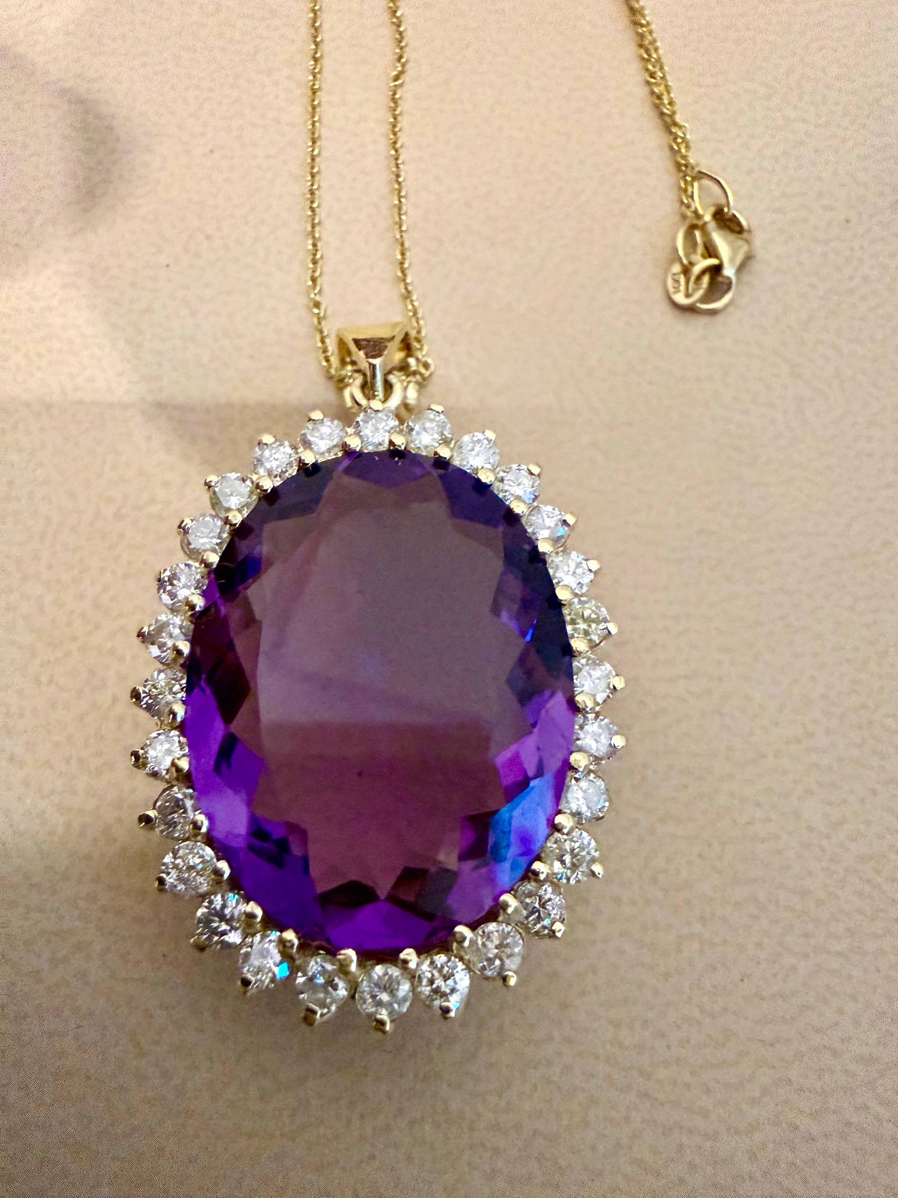 Collar Colgante Amatista 38 Quilates y Diamantes 3 Quilates Oro Amarillo 14 Kilates + Cadena en venta 3