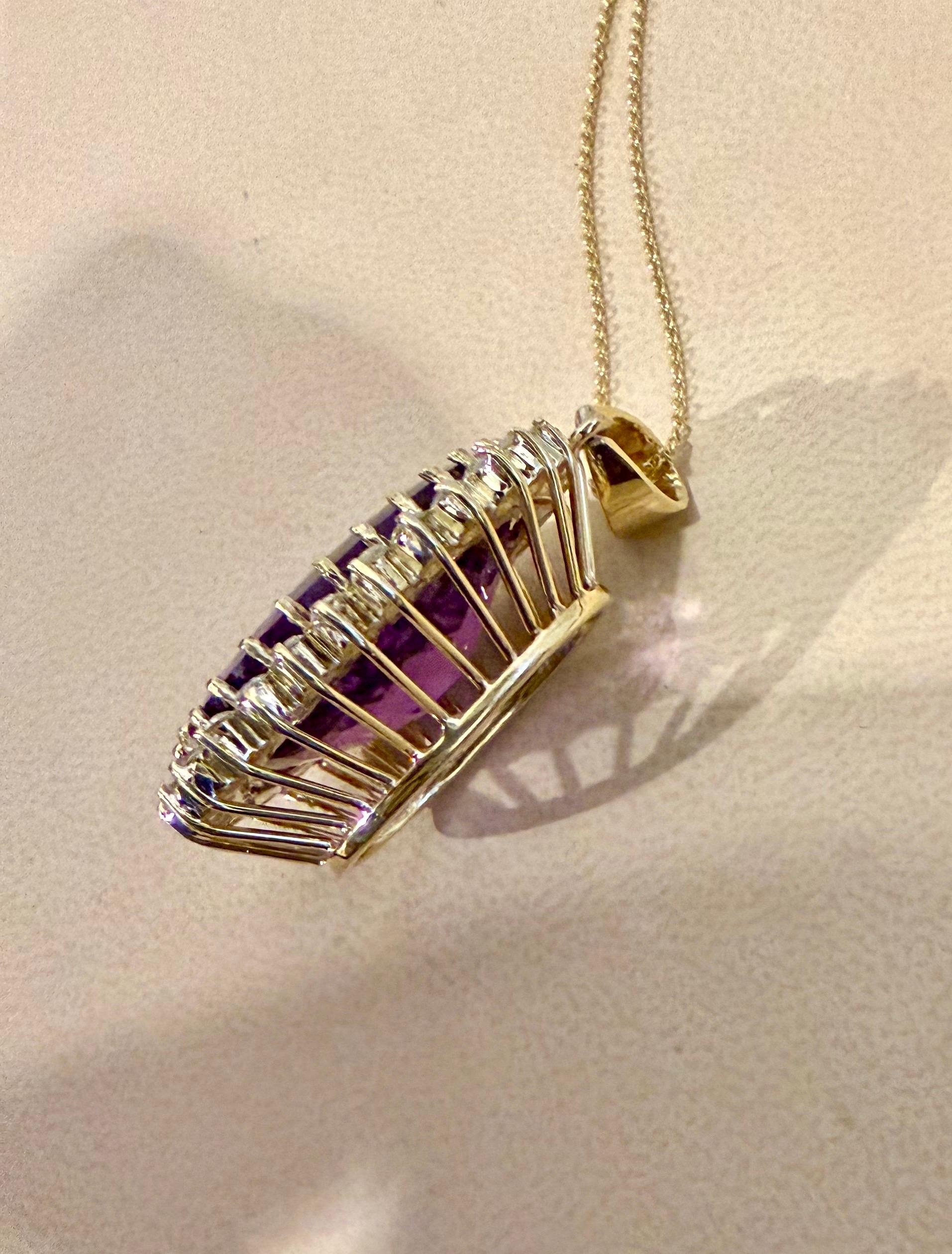 Collar Colgante Amatista 38 Quilates y Diamantes 3 Quilates Oro Amarillo 14 Kilates + Cadena en venta 4