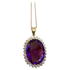 38 Carat Amethyst 
3 Ct Diamond Pendant Necklace 14 Karat Yellow Gold + Chain