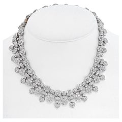 38 Carat Diamond Collar Bib Necklace in 18K White Gold