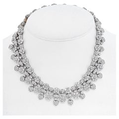 Vintage 38 Carat Diamond Collar Bib Necklace in 18K White Gold