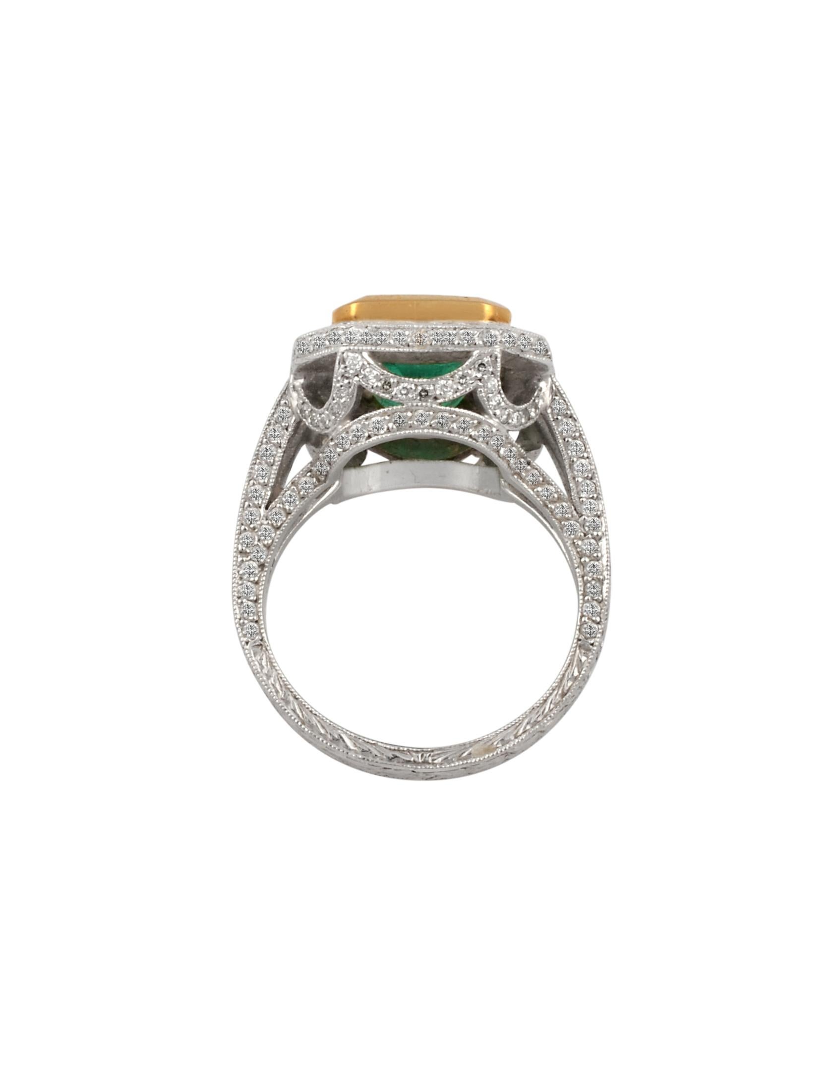 3.8 Carat Emerald Cut Colombian Emerald and Diamond Ring Platinum, Two-Tone 4