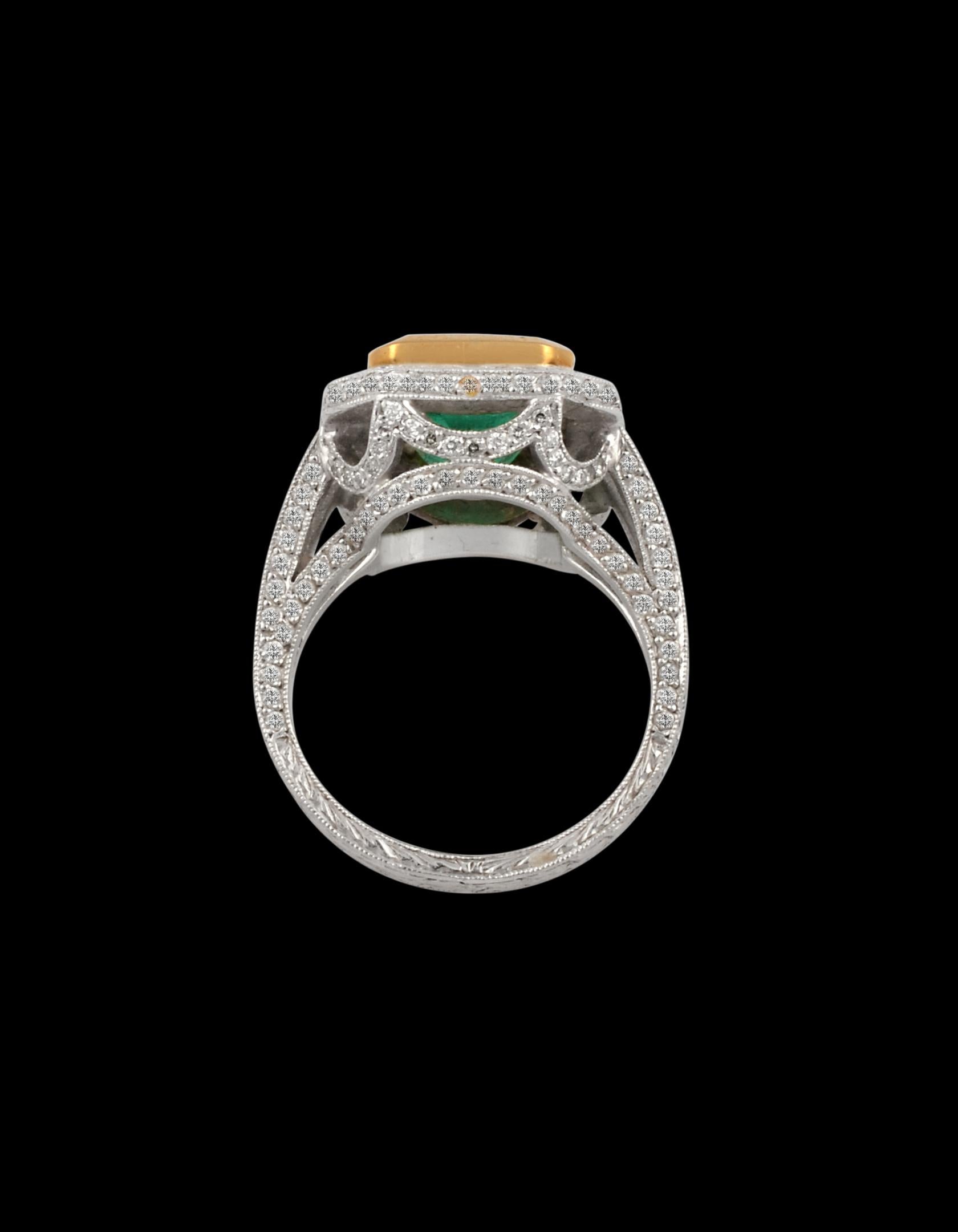 3.8 Carat Emerald Cut Colombian Emerald and Diamond Ring Platinum, Two-Tone 5