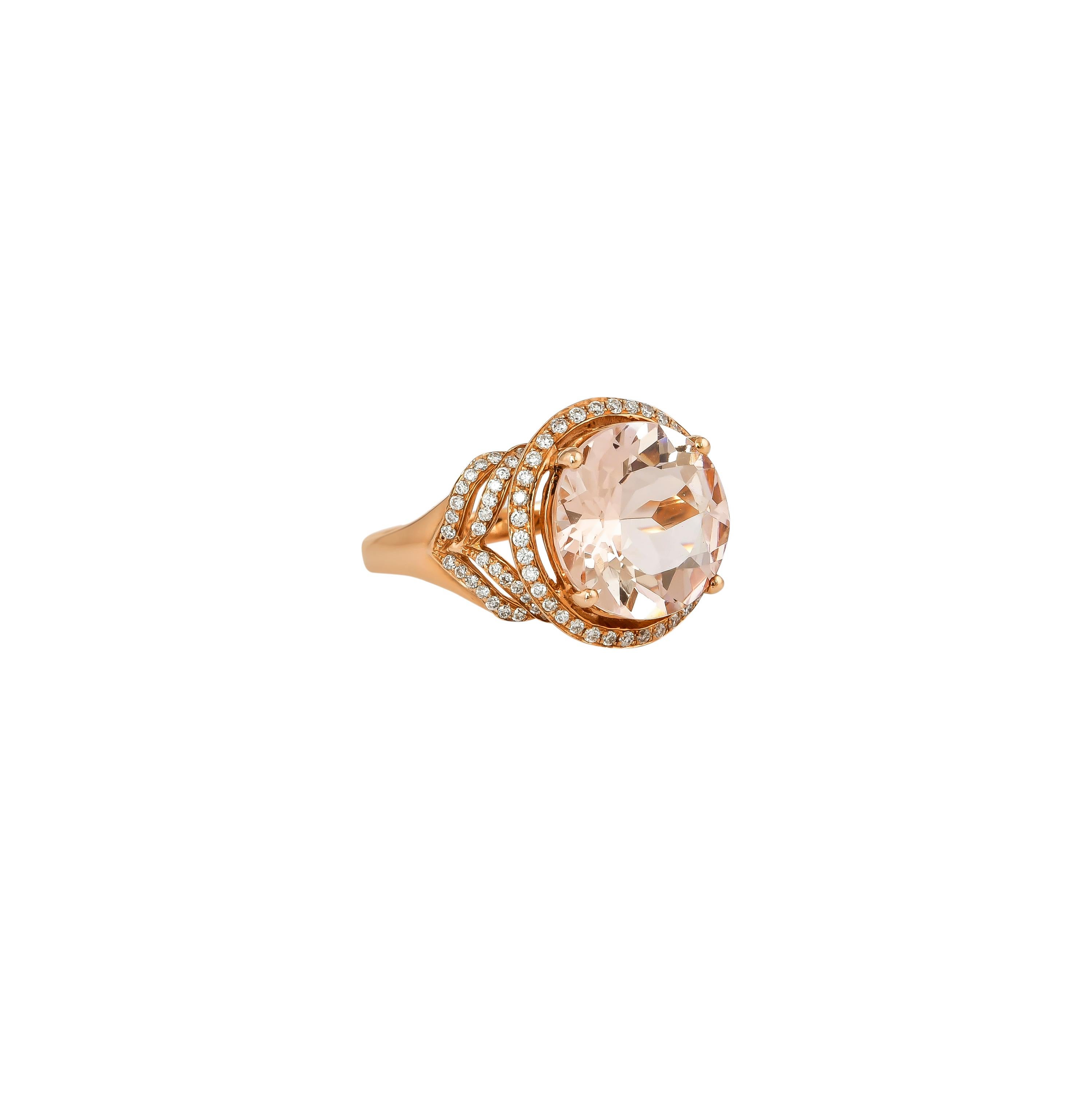 Contemporain Bague en or rose 18 carats avec diamants et morganite de 3,8 carats en vente