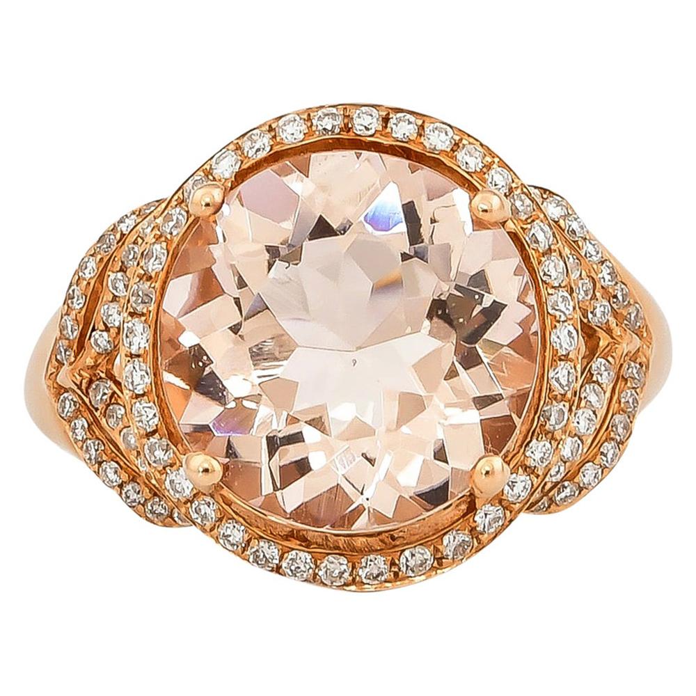 3.8 Carat Morganite and Diamond Ring in 18 Karat Rose Gold For Sale