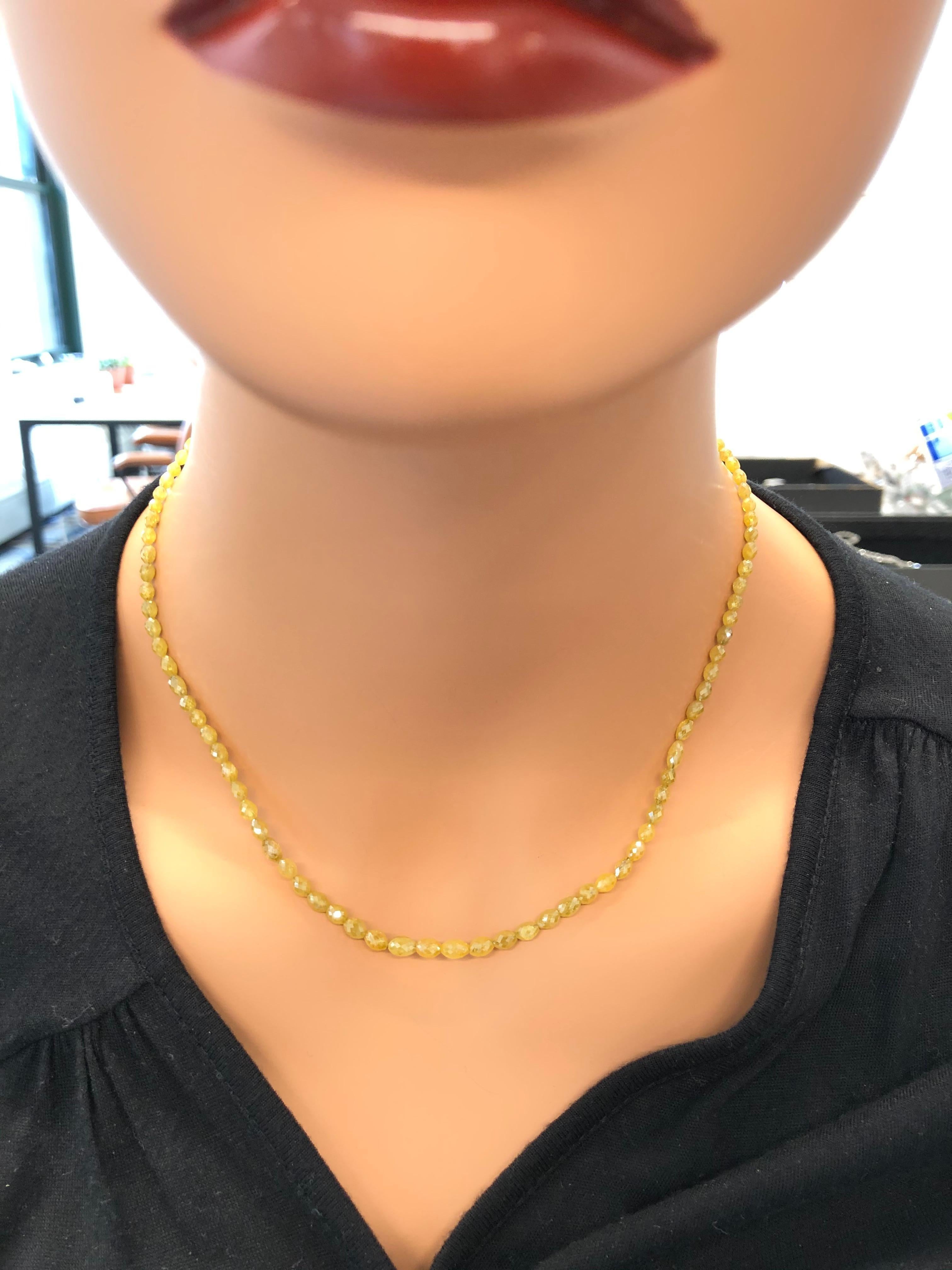 Round Cut 38 Carat Natural Fancy Yellow Diamond Briolette Necklace in 14 Karat Gold