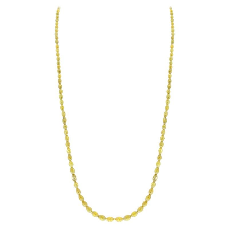 38 Carat Natural Fancy Yellow Diamond Briolette Necklace in 14 Karat Gold