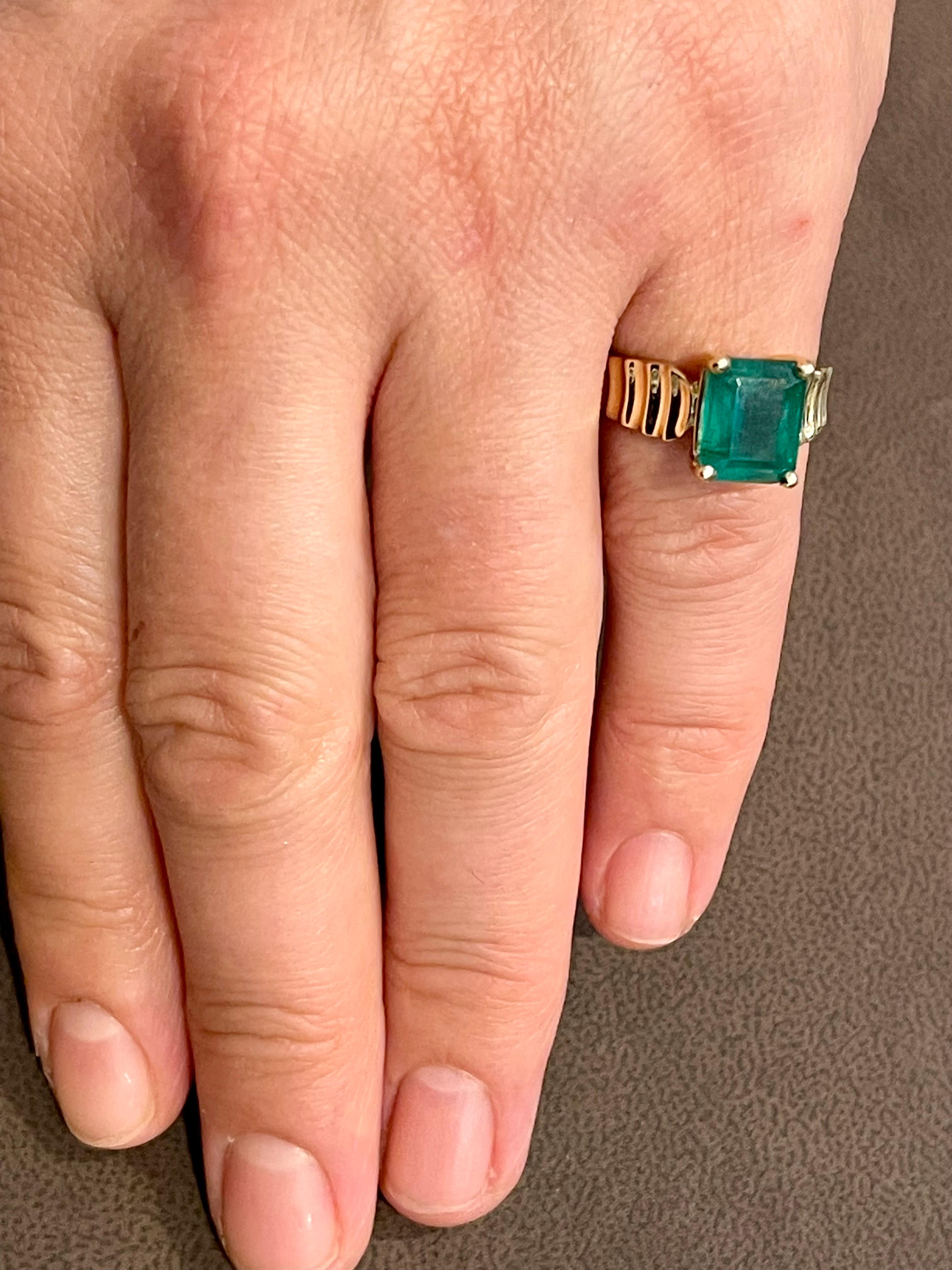 3.8 Carat Natural Zambian Emerald Cut Emerald Ring 14 Karat Yellow Gold For Sale 4
