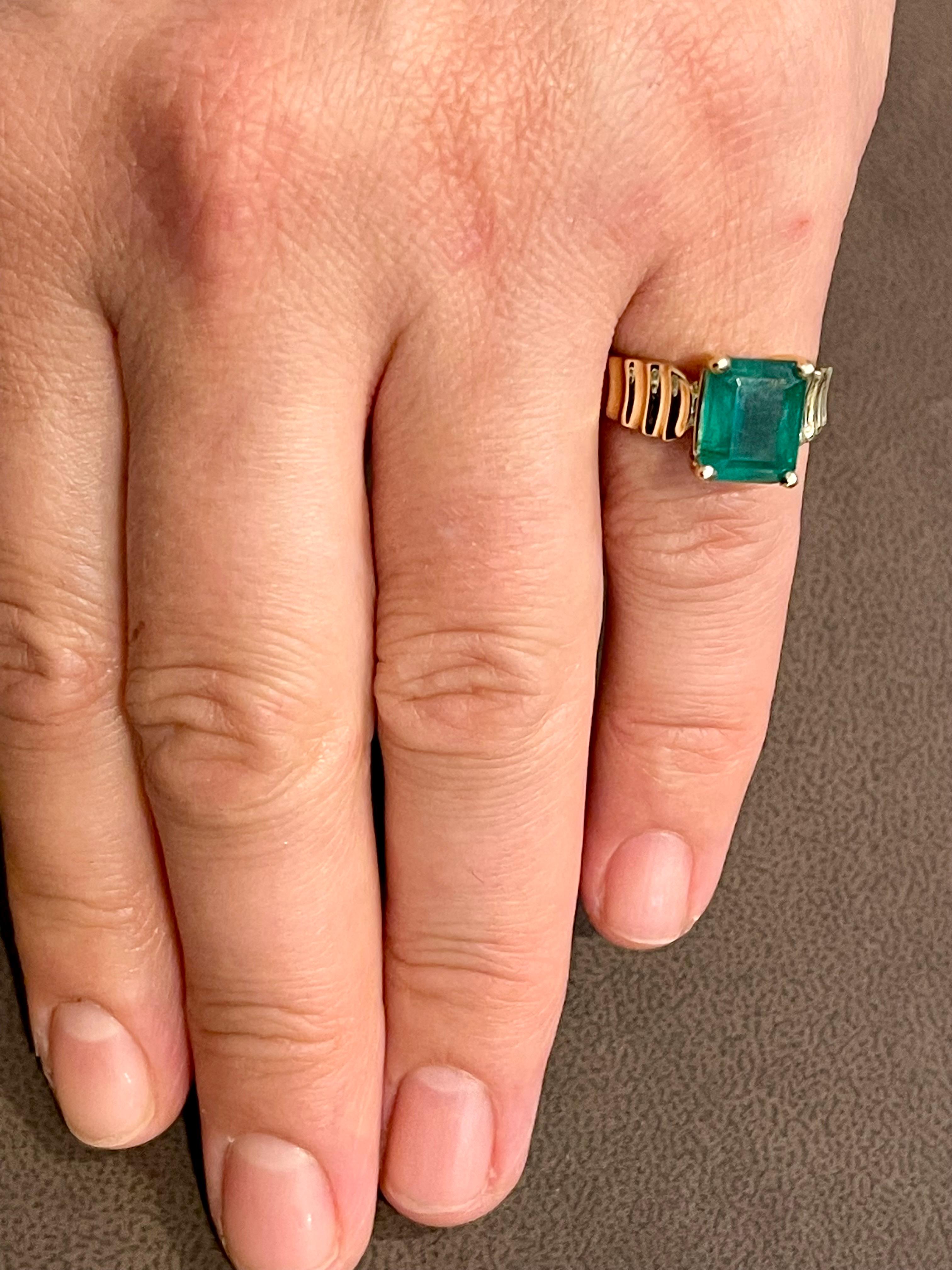 3.8 Carat Natural Zambian Emerald Cut Emerald Ring 14 Karat Yellow Gold 4