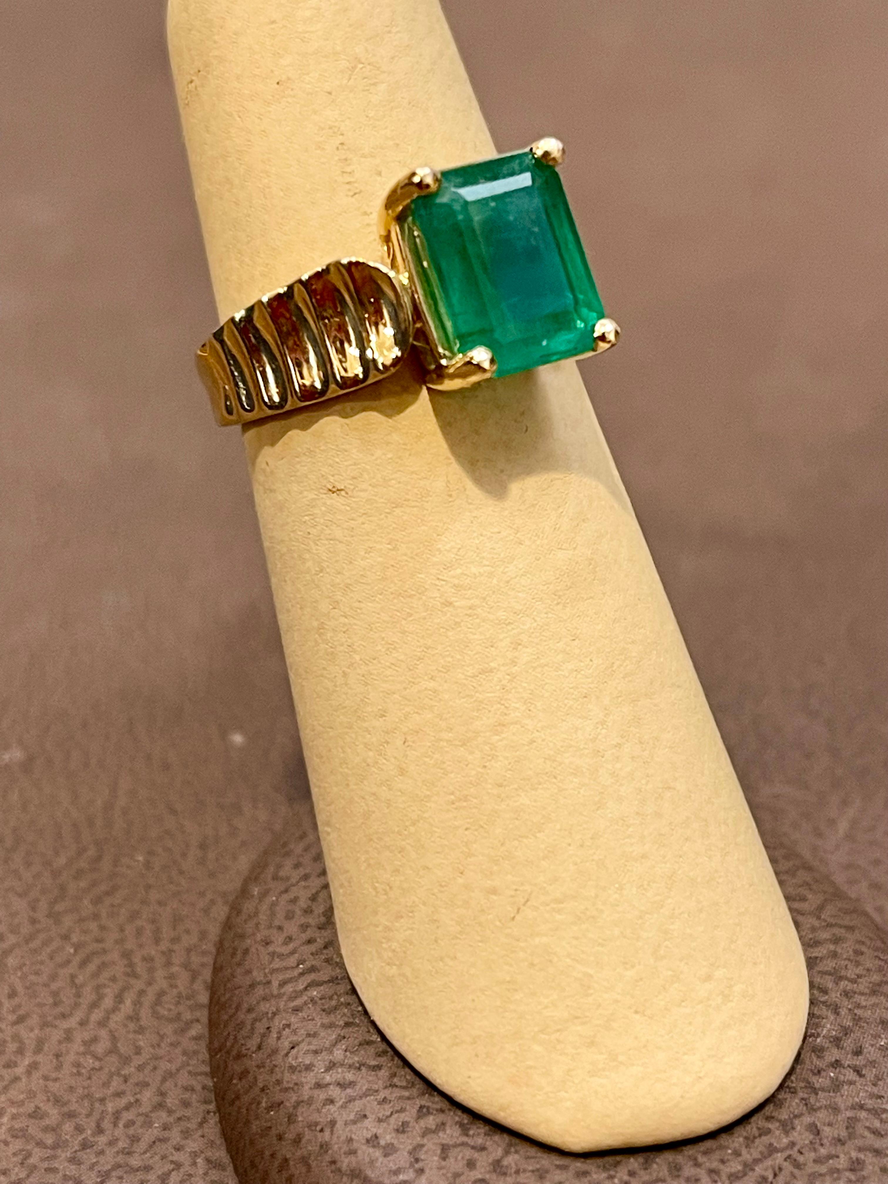3.8 Carat Natural Zambian Emerald Cut Emerald Ring 14 Karat Yellow Gold For Sale 8