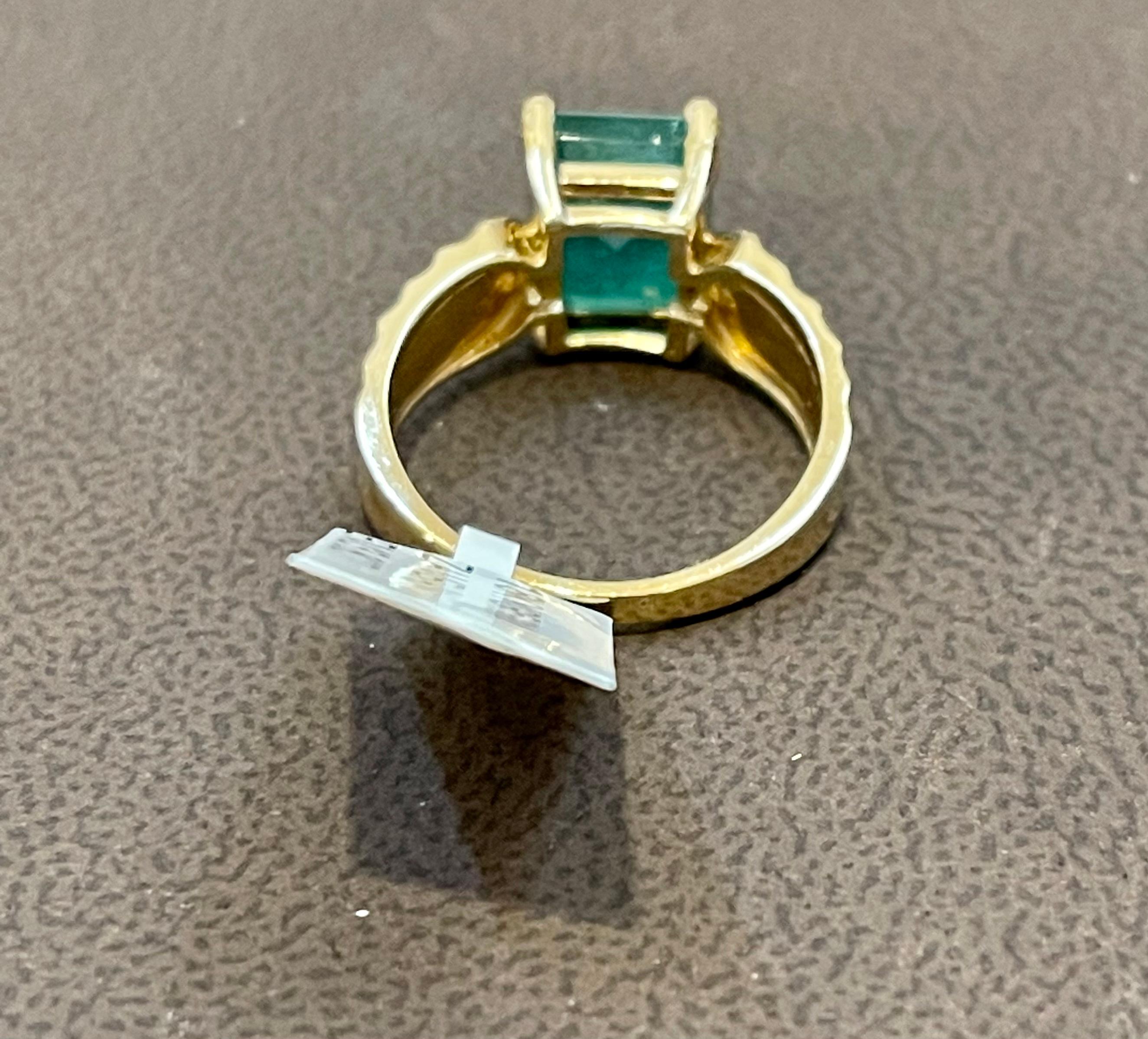 3.8 Carat Natural Zambian Emerald Cut Emerald Ring 14 Karat Yellow Gold For Sale 3