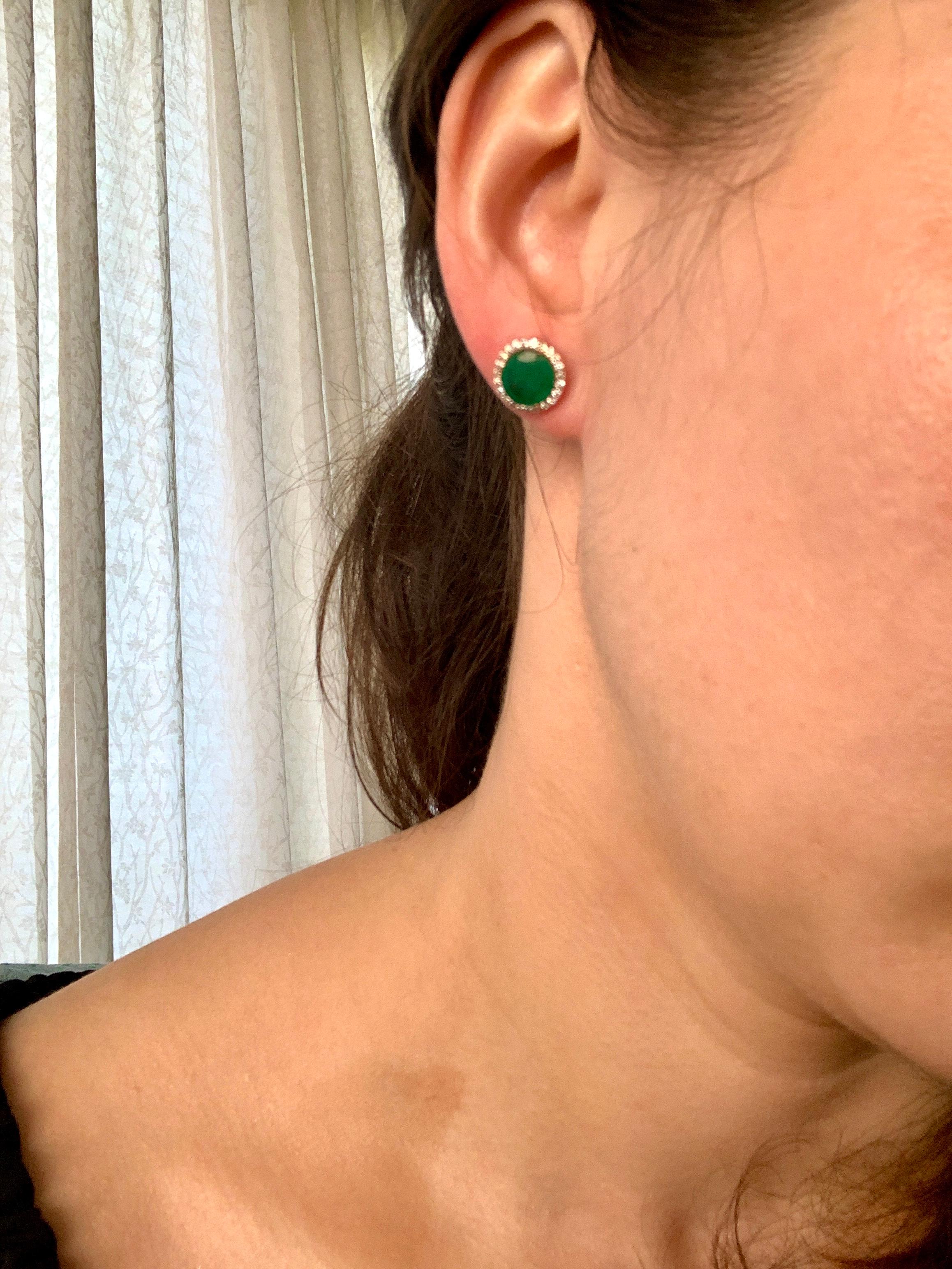 Women's 3.8 Carat Round Emerald and Diamond Stud Earrings 18 Karat Pink Gold
