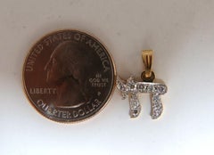 .38 Carat Round Natural Diamonds Jewish Chai Pendant 14 Karat