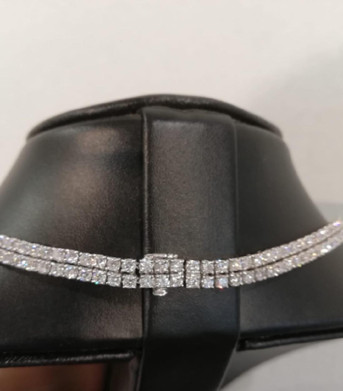 Heirloom necklace! the best Christmas present for a lady
38 carats double tennis necklace with a very nice and modern designed brooch with baguette diamonds.
All diamonds are VS/VVS clarity color is F/G
natural untreated diamonds excellent