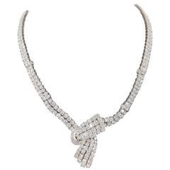 38 Karat Tennis-Halskette mit runden Diamanten im Brillantschliff in Baguette-Schliff