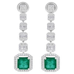 Pendientes Colgantes de Esmeralda de Zambia de 3,8 quilates y Diamantes SI/H de 1,47 quilates Oro Blanco de 18k