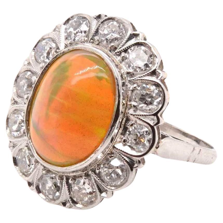 3.8 carats australian opal and diamonds ring in 18k gold