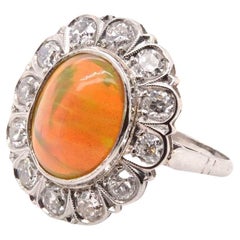 Antique 3.8 carats australian opal and diamonds ring in 18k gold