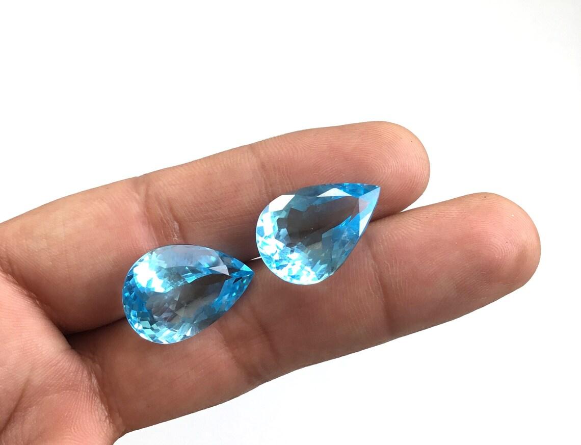 Pear Cut 38 Carats Blue Topaz Pear Pair Natural Gemstone 2 Piece Faceted Earrings Gem For Sale
