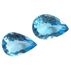 38 Carats Blue Topaz Pear Pair Natural Gemstone 2 Piece Faceted Earrings Gem