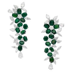 38 Ct. Green Emerald Cluster Pear Cut Diamond Earrings