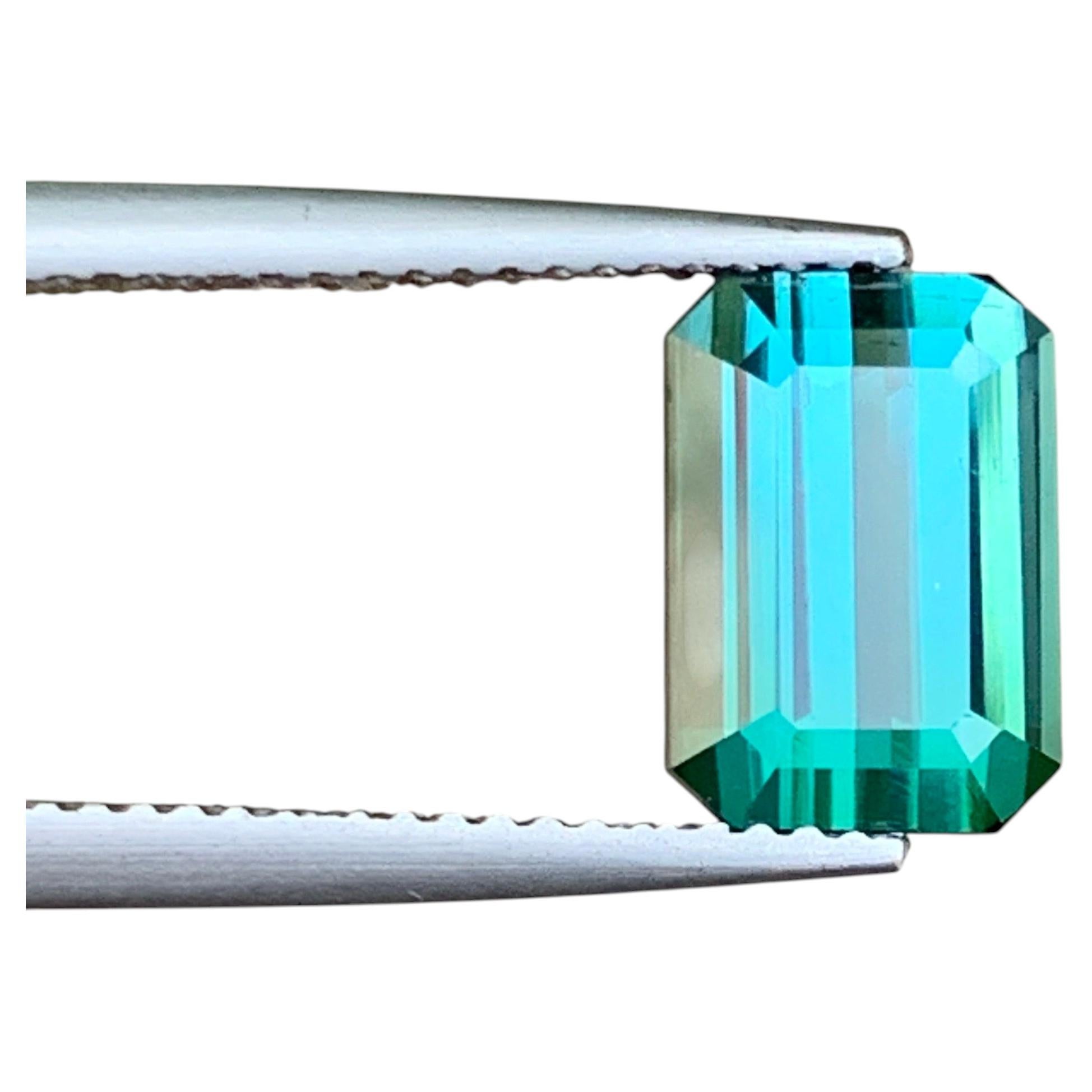 3.8 Cts Bicolor Blue Green Tourmaline Natural Gemstone Emerald Cut for Jewellery