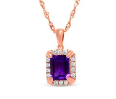 3.8 Cts Oct Shape Amethyst 18K ROSE GOLD PLATED OVER 925 SILVER BRIDAL NECKLACE