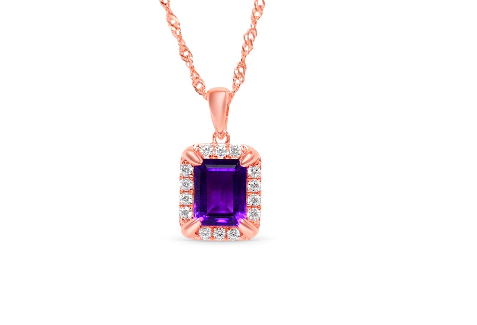 Art Deco 3.8 Cts Oct Shape Amethyst 18K ROSE GOLD PLATED OVER 925 SILVER BRIDAL NECKLACE For Sale