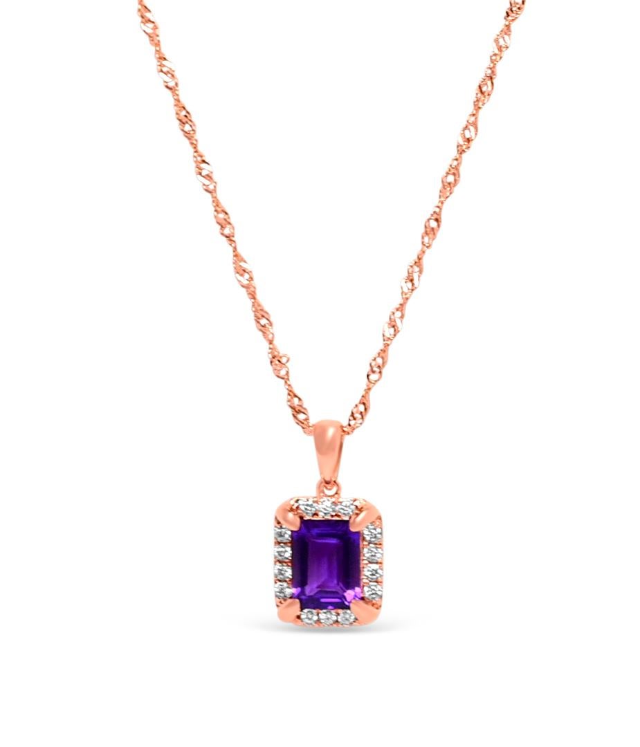 Octagon Cut 3.8 Cts Oct Shape Amethyst 18K ROSE GOLD PLATED OVER 925 SILVER BRIDAL NECKLACE For Sale
