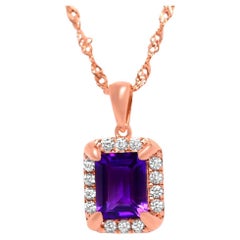 3.8 Cts Oct Shape Amethyst 18K ROSE GOLD PLATED OVER 925 SILVER BRIDAL NECKLACE