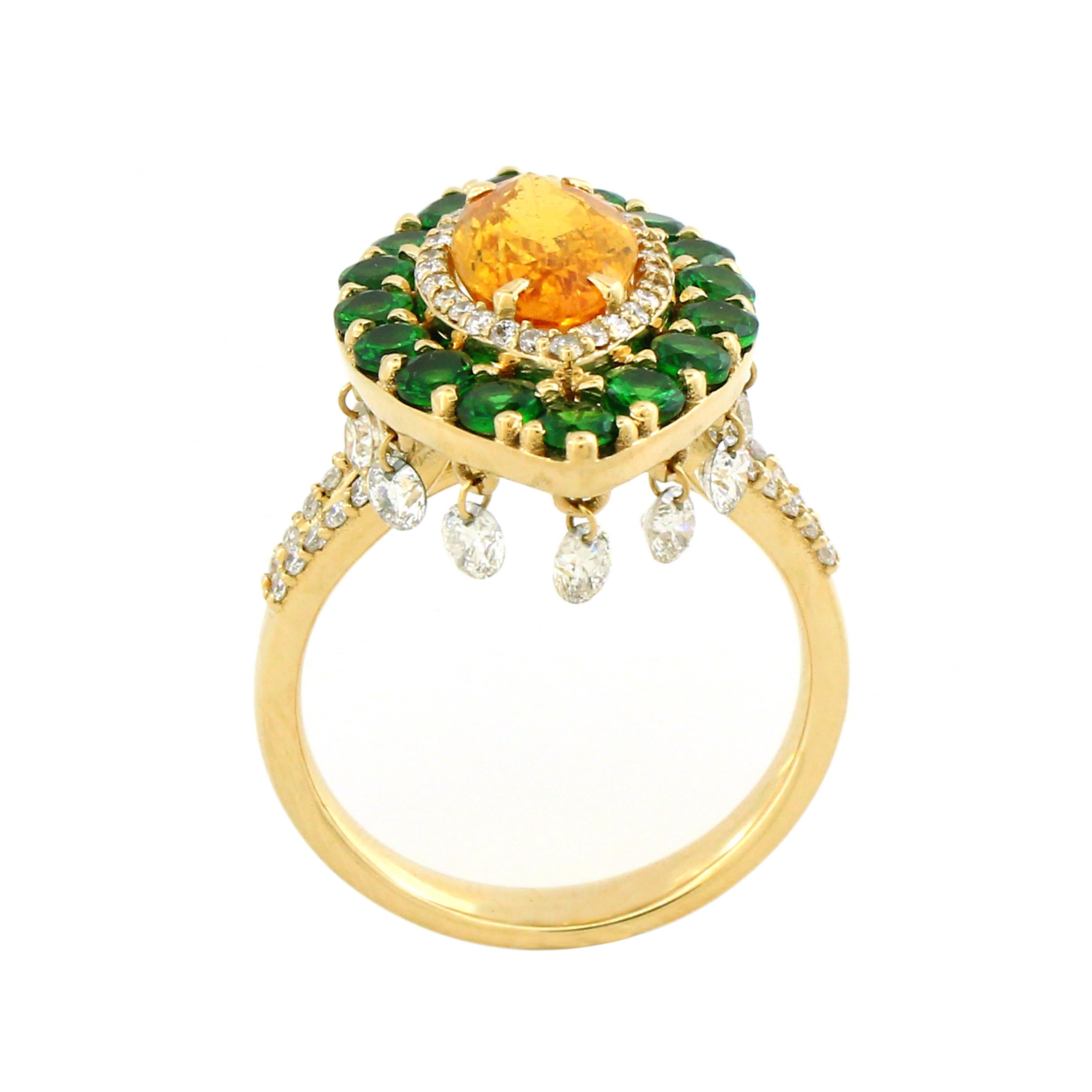 Moderne Bague en saphir jaune et tsavorite de 3,8 carats et diamants de 1,03 carat en vente