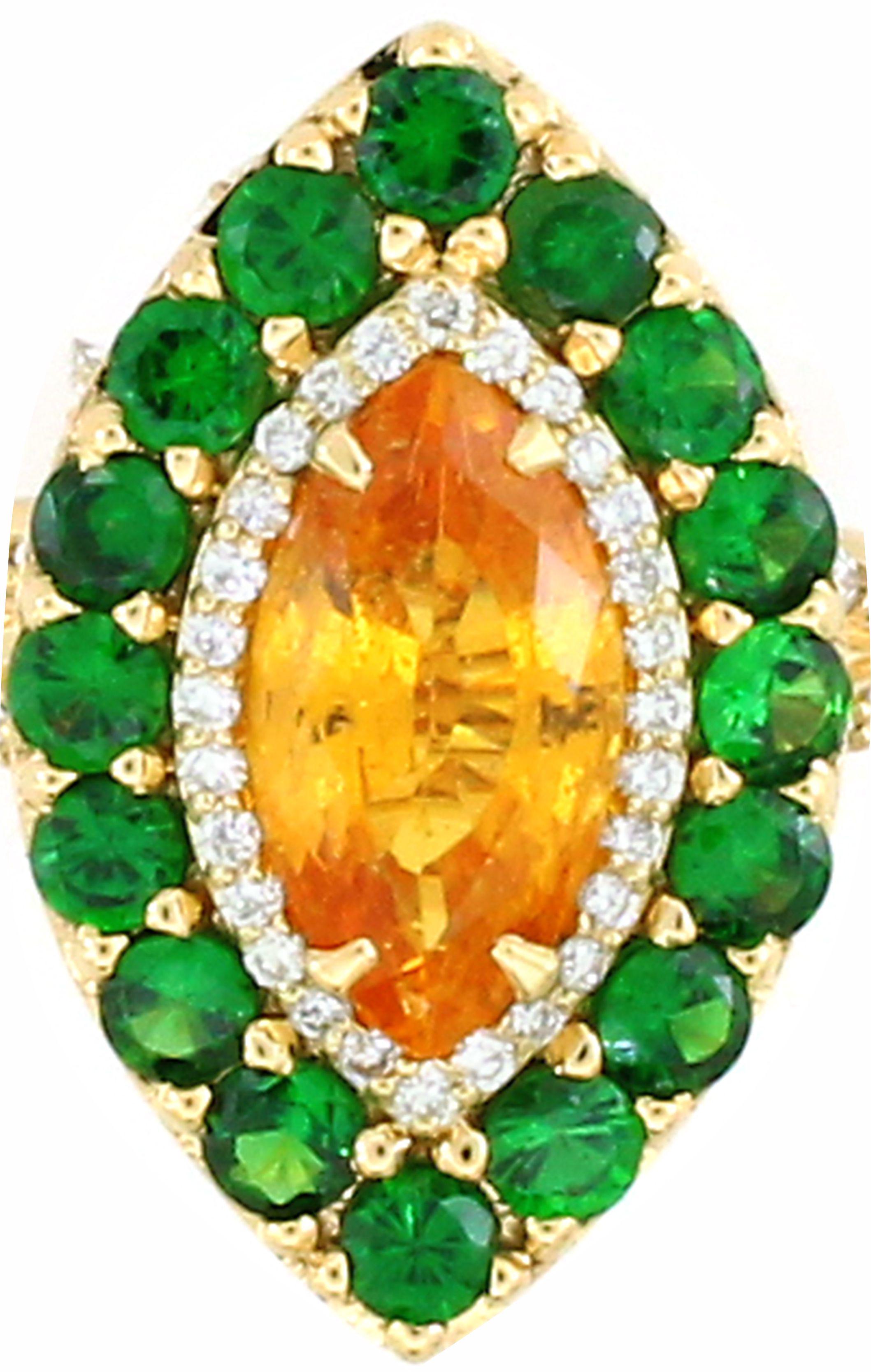Taille Marquise Bague en saphir jaune et tsavorite de 3,8 carats et diamants de 1,03 carat en vente