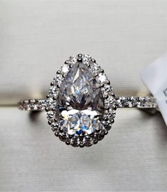 3,8 cts Anillo de mujer con halo de moissanita corte pera Anillo de plata de ley 925.