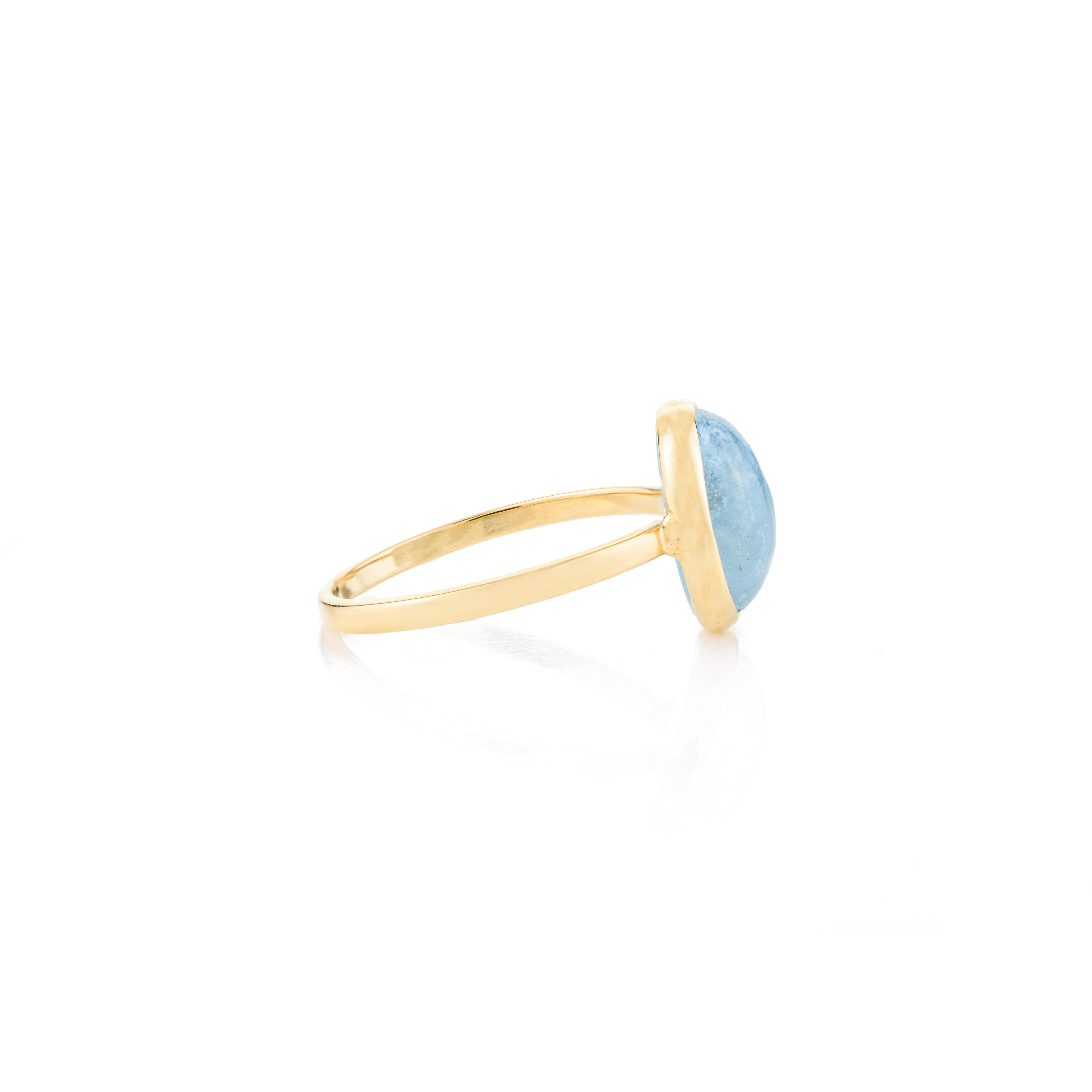 For Sale:  3.8 CTW Certified Aquamarine Cabochon Single Stone Ring in 18k Solid Yellow Gold 4