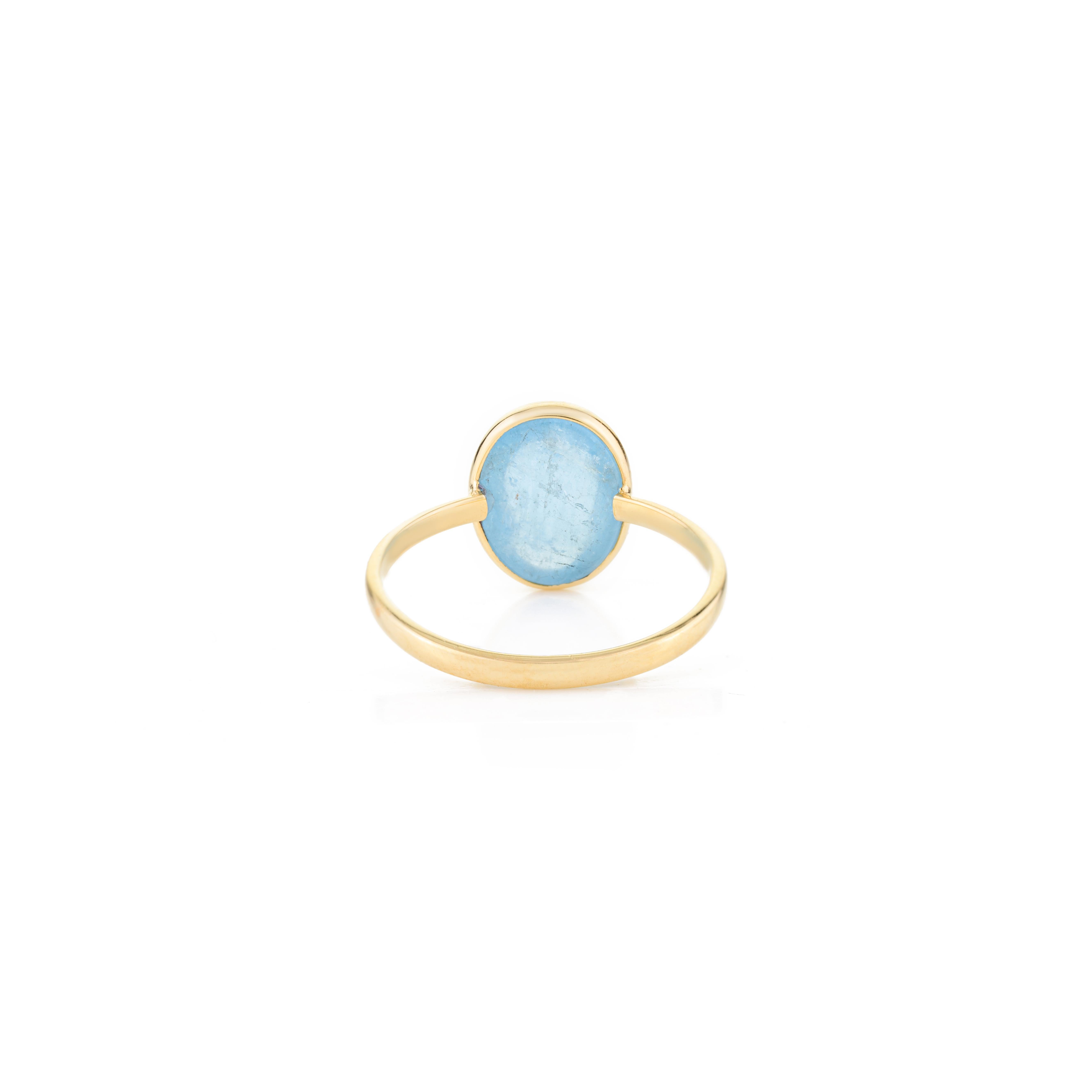 For Sale:  3.8 CTW Certified Aquamarine Cabochon Single Stone Ring in 18k Solid Yellow Gold 6