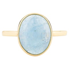 Anillo de una sola piedra con cabujón de aguamarina certificado de 3,8 quilates en oro amarillo macizo de 18 quilates