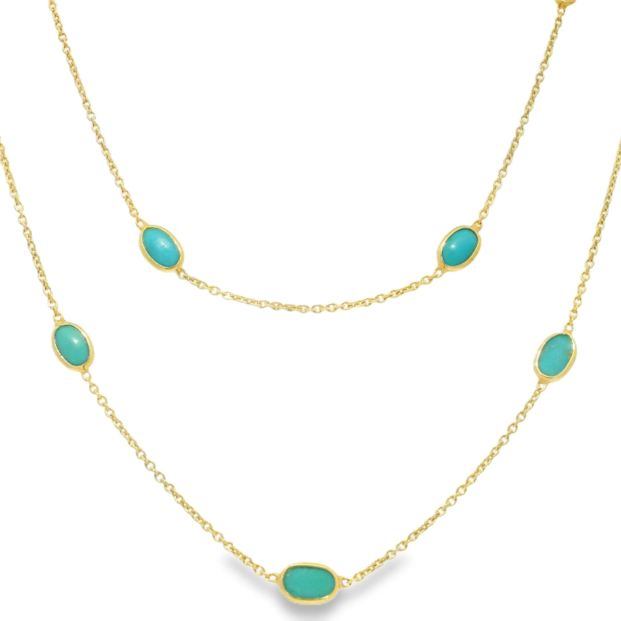 Collana con castone in turchese da 14 carati lunga 38 pollici In magazzino In condizioni ottime in vendita a Boca Raton, FL