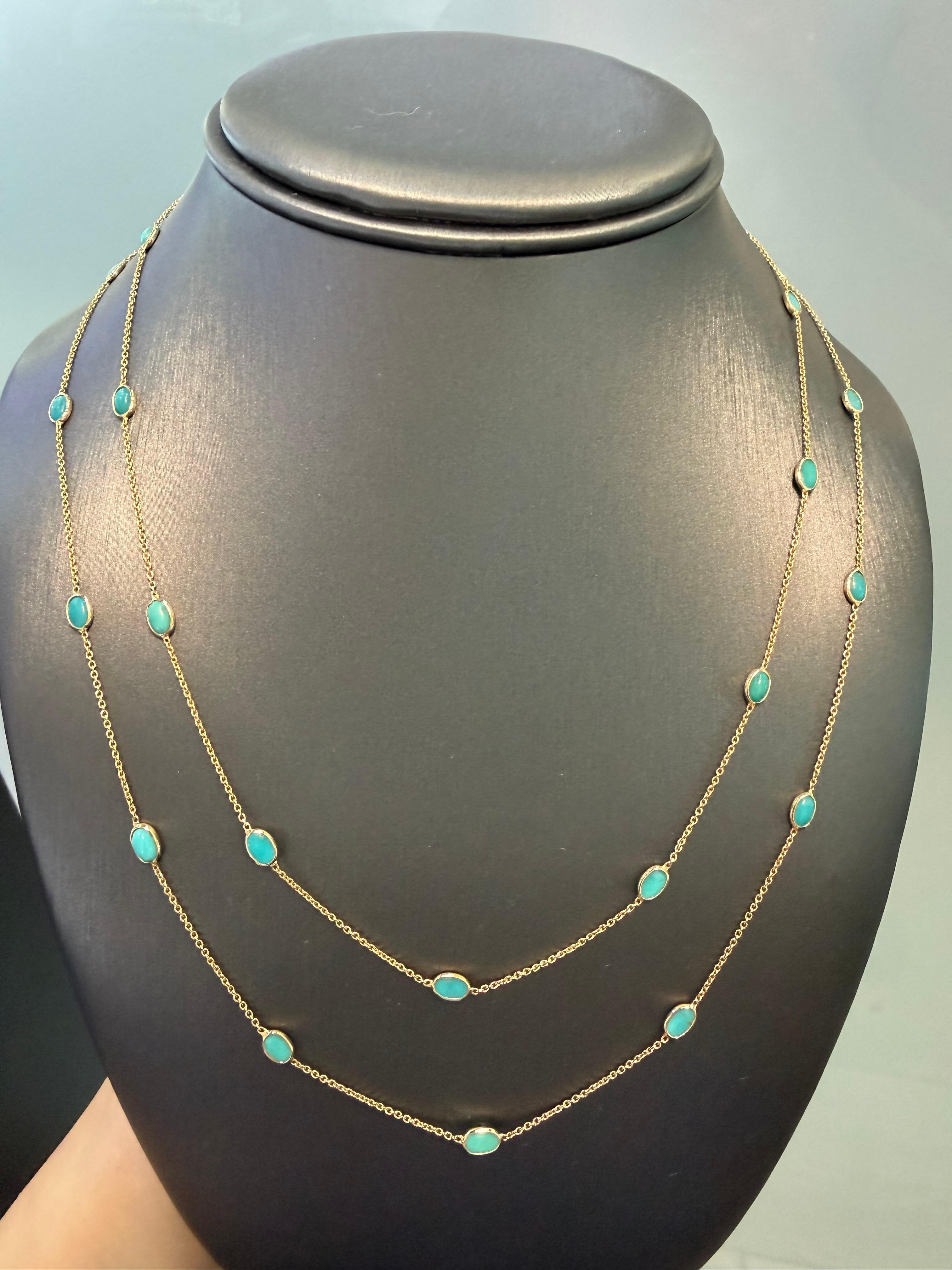 Collana con castone in turchese da 14 carati lunga 38 pollici In magazzino in vendita 3