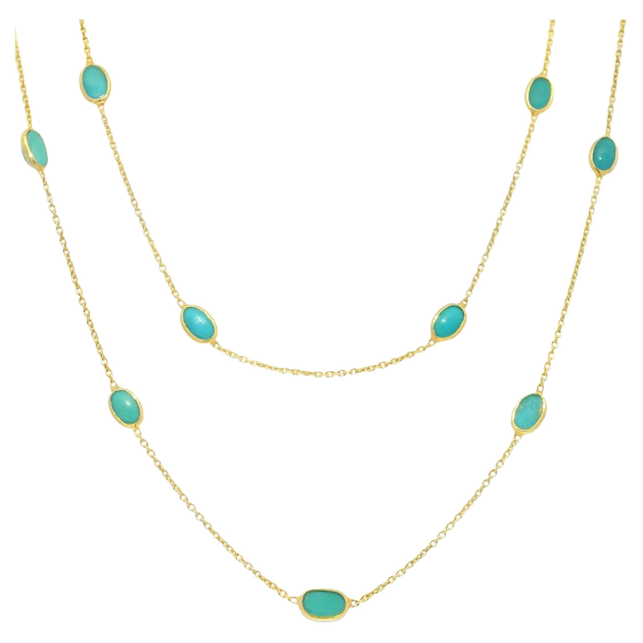 Collana con castone in turchese da 14 carati lunga 38 pollici In magazzino in vendita