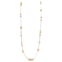 Long Thrown-On Dainty 18K White & Yellow Gold Necklace with South Sea Pearls