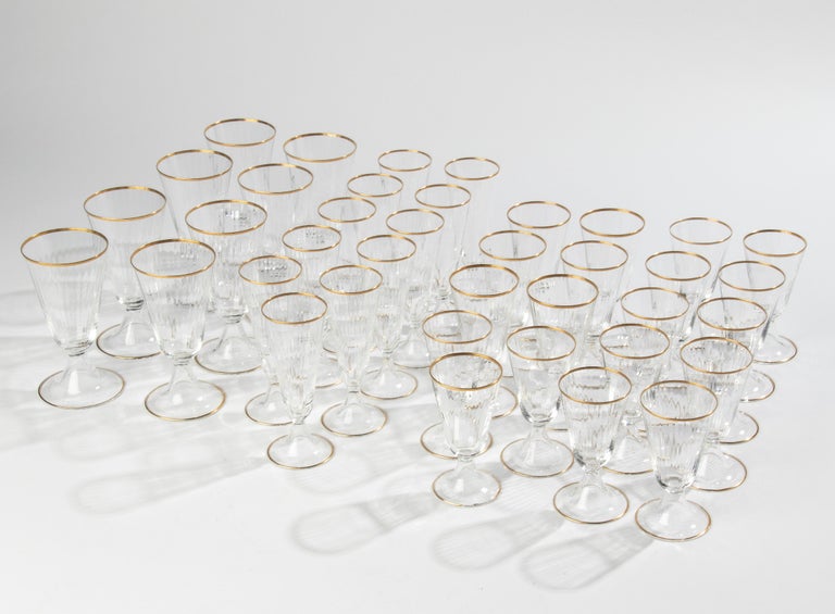 Neoclassical 38-Piece Set of Crystal Glasses Made by Val Saint Lambert Model Lyon For Sale