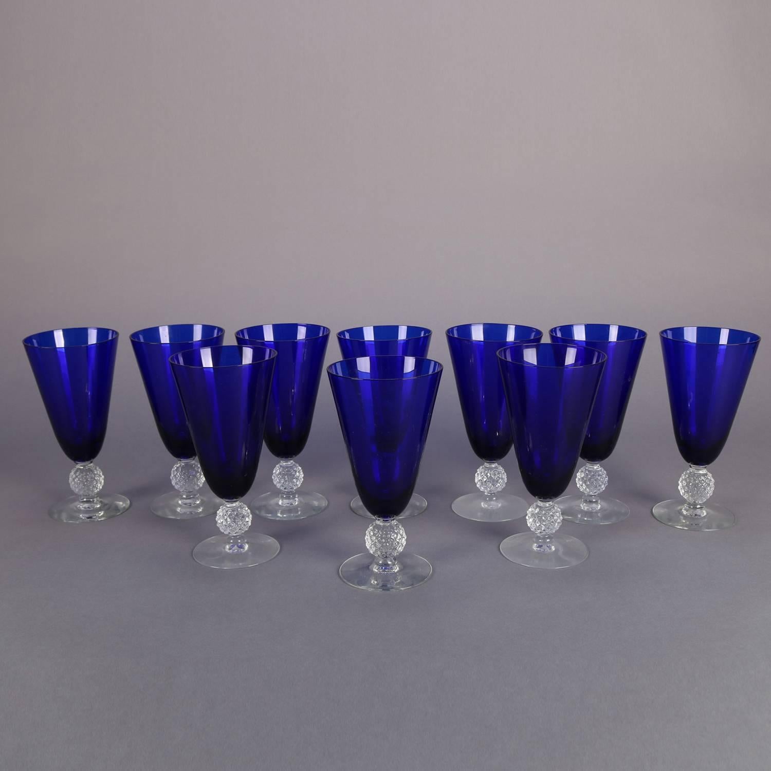 38 Piece Set of Ritz Blue Stemware Golf Ball Pattern by Morgantown Glass Co 3