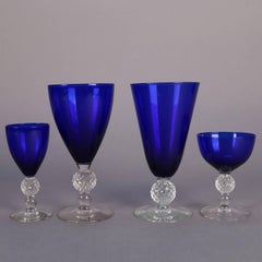 38 Piece Set of Ritz Blue Stemware Golf Ball Pattern by Morgantown Glass Co