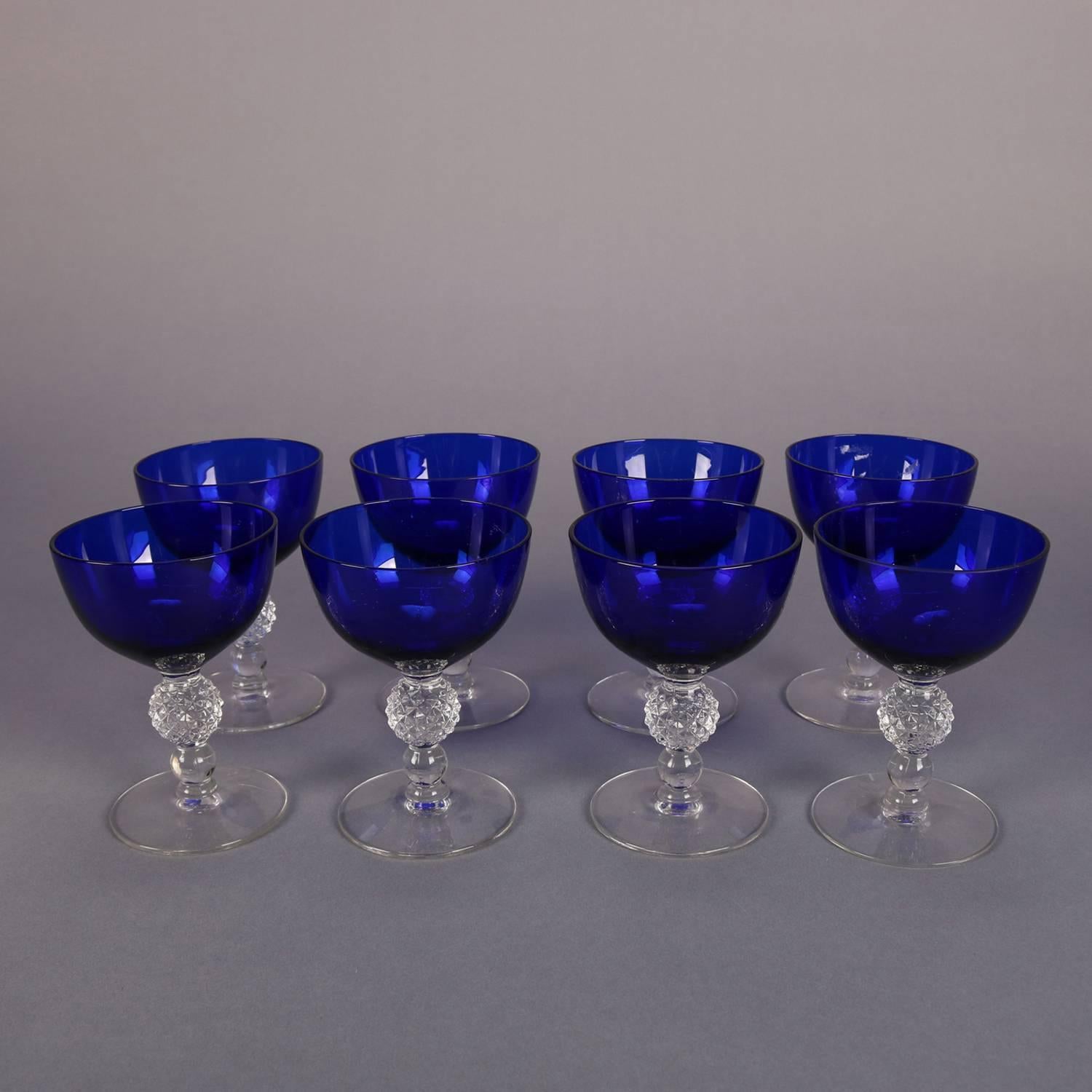 38 Piece Set of Ritz Blue Stemware Golf Ball Pattern by Morgantown Glass Co In Good Condition In Big Flats, NY