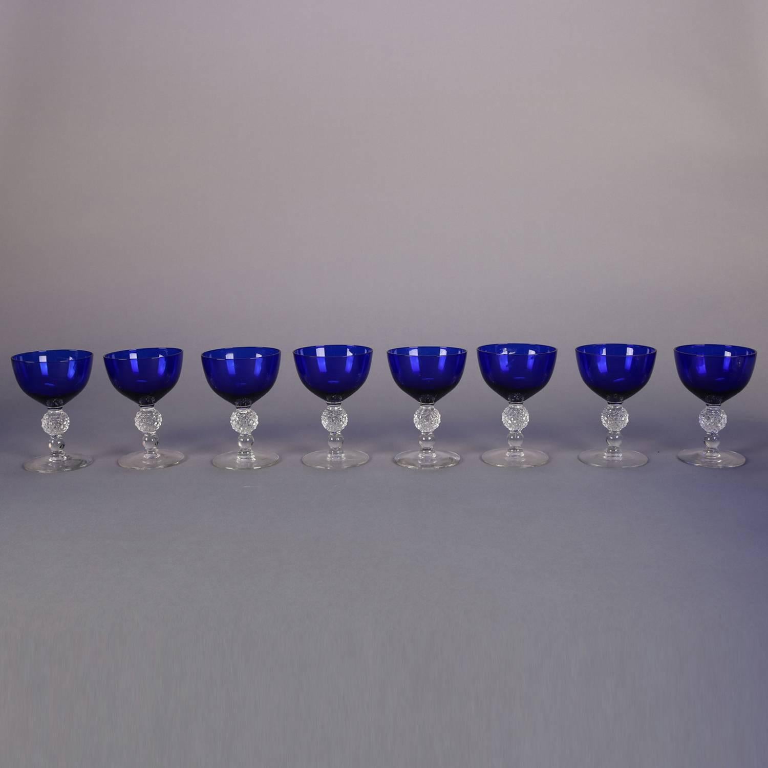 20th Century 38 Piece Set of Ritz Blue Stemware Golf Ball Pattern by Morgantown Glass Co