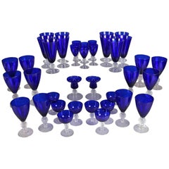 ensemble 38 pièces de verres à pied Ritz bleu motif balle de golf par Morgantown Glass Co