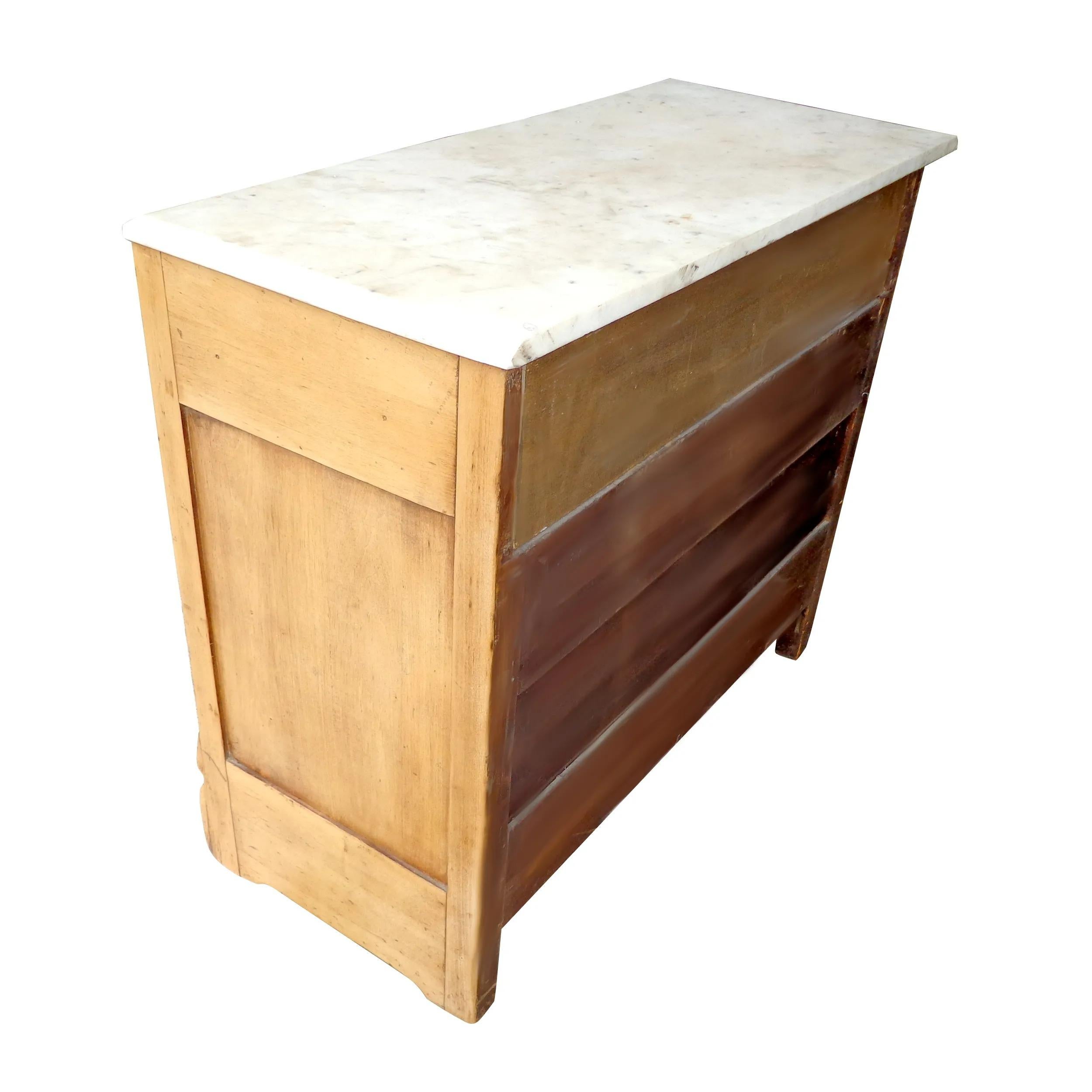 North American Rustic Pine 4 Drawer Marble Top Chest of Drawers