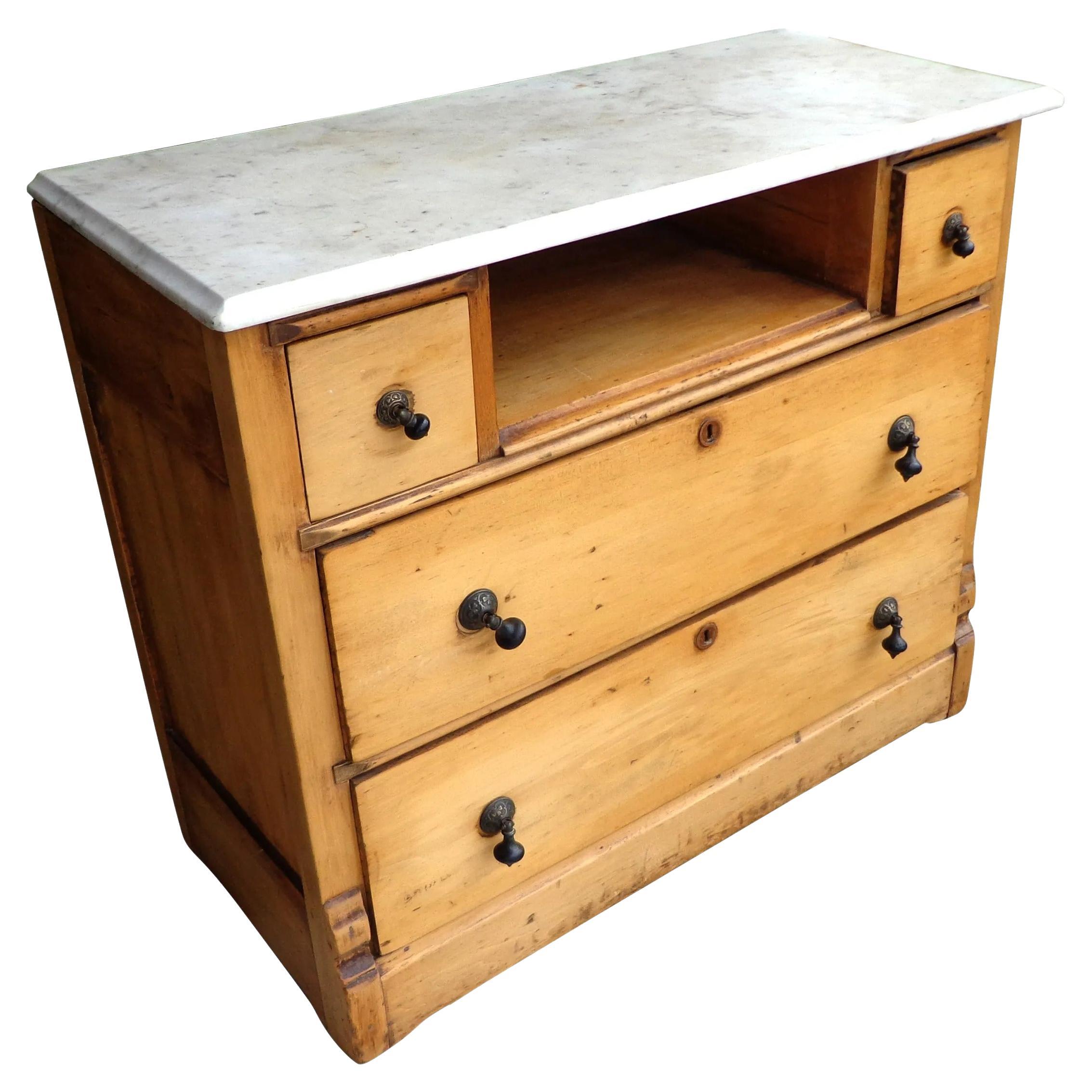 Rustic Pine 4 Drawer Marble Top Chest of Drawers