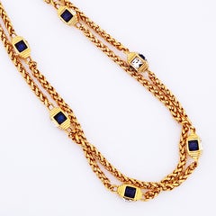 38" Sapphire Swarovski Crystal Heavy Chain Station Necklace By Nolan Miller