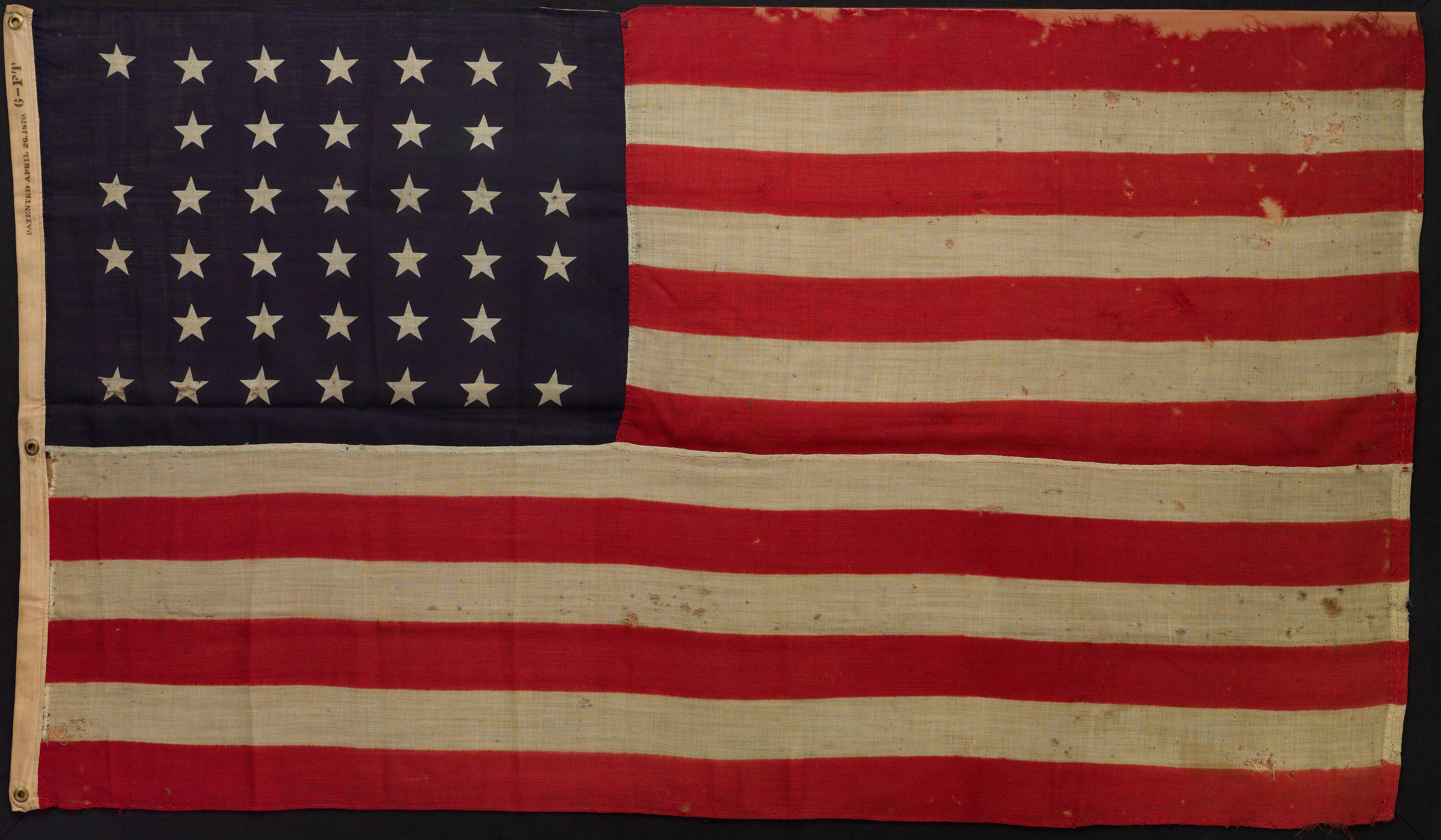 Dyed 38-Star American Flag, Commemorating Colorado Statehood, 1876-1889
